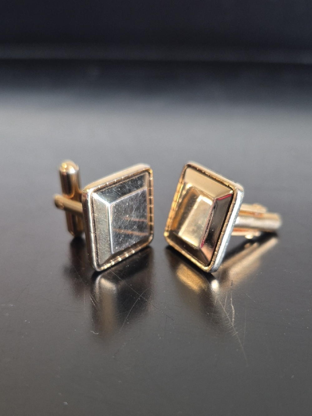 Source Unknown Two-Tone Gold and Silver Square Cufflinks